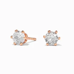 Claire's Clous D'oreilles|Bijoux Premium-C LUXE by Claire's 18kt Gold Plated Rose Gold Cubic Zirconia 4MM Round Stud Earrings