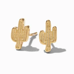 Claire's Clous D'oreilles|Bijoux Premium-C LUXE by Claire's 18kt Gold Plated Cactus Stud Earrings