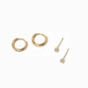 Claire's Bijoux Premium-C LUXE by Claire's 18kt Gold Plated Cubic Zirconia 2mm & 8mm Round Stud & Clicker Hoop Earrings - 2 Pack