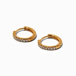 Claire's Anneaux|Bijoux Premium-C LUXE by Claire's 18kt Gold Plated Cubic Zirconia 10mm Clicker Hoop Earrings
