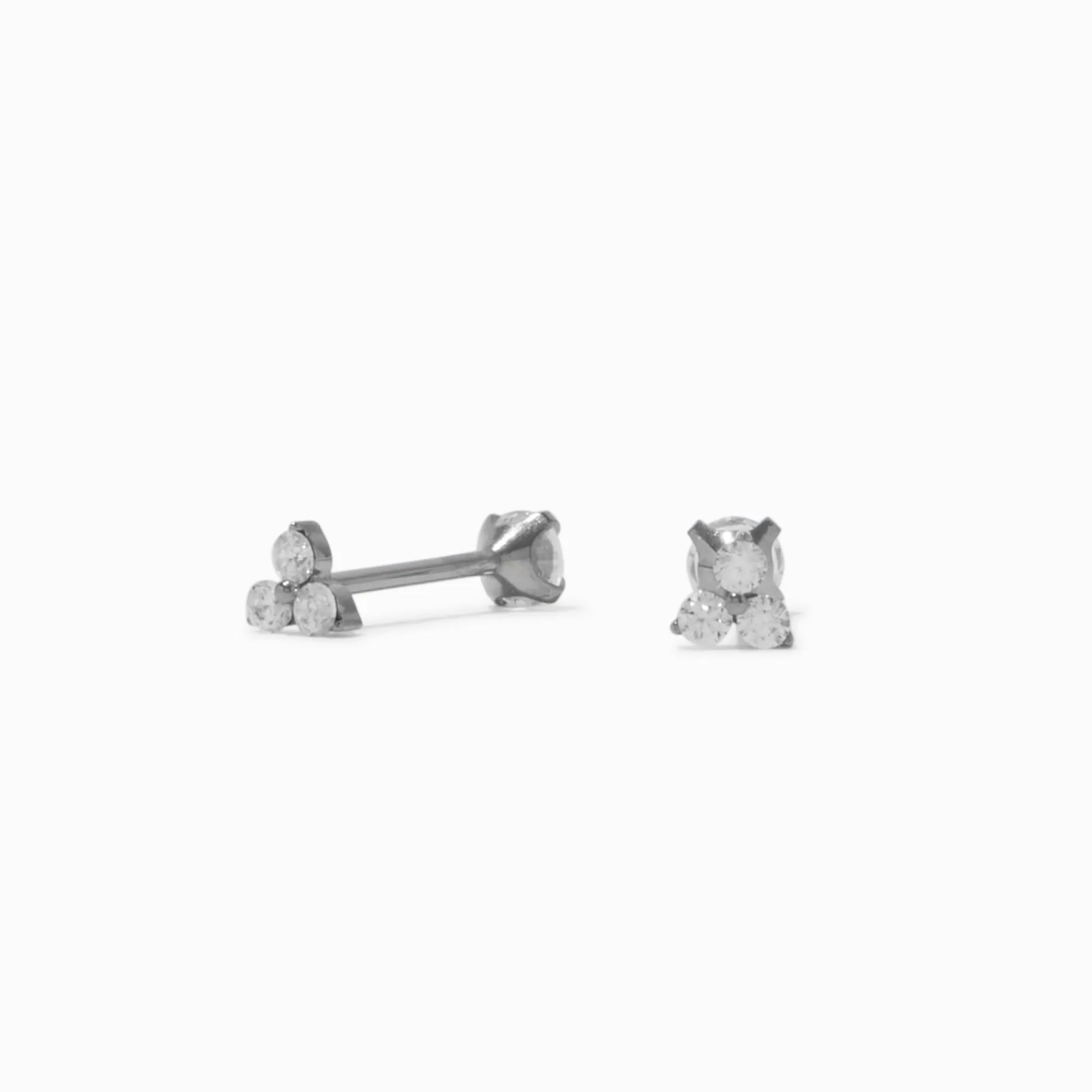 Claire's Clous D'oreilles|Bijoux Premium-C LUXE by Claire's Silver-tone Titanium Cubic Zirconia Tri-Stone Stud Earrings