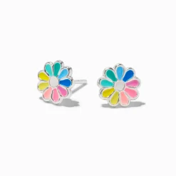 Claire's Clous D'oreilles|Bijoux Premium-C LUXE by Claire's Sterling Silver Enamel Rainbow Flower Stud Earrings