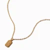 Claire's Colliers-Collier avec mini pendentif carré fleur gravée couleur dorée