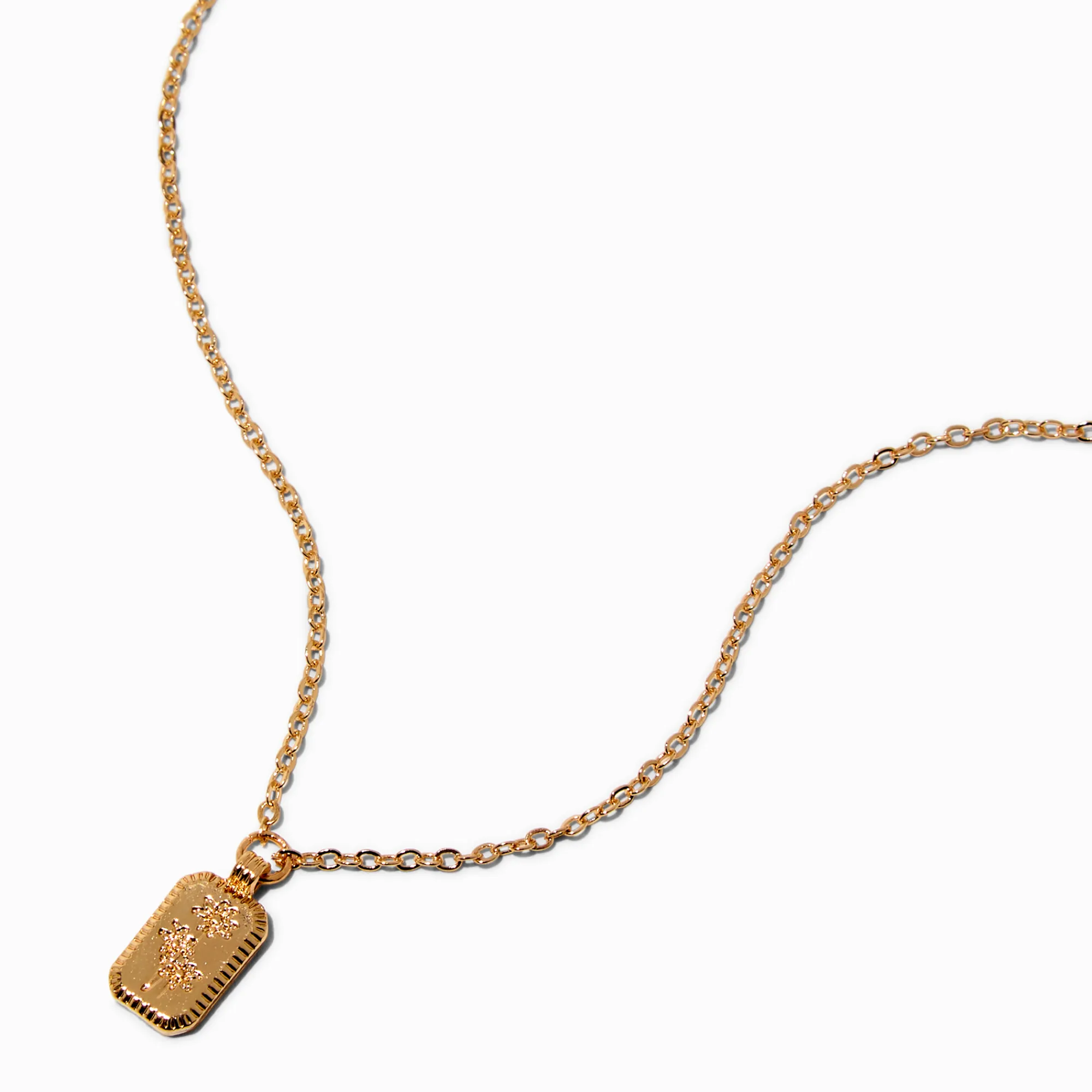 Claire's Colliers-Collier avec mini pendentif carré fleur gravée couleur dorée