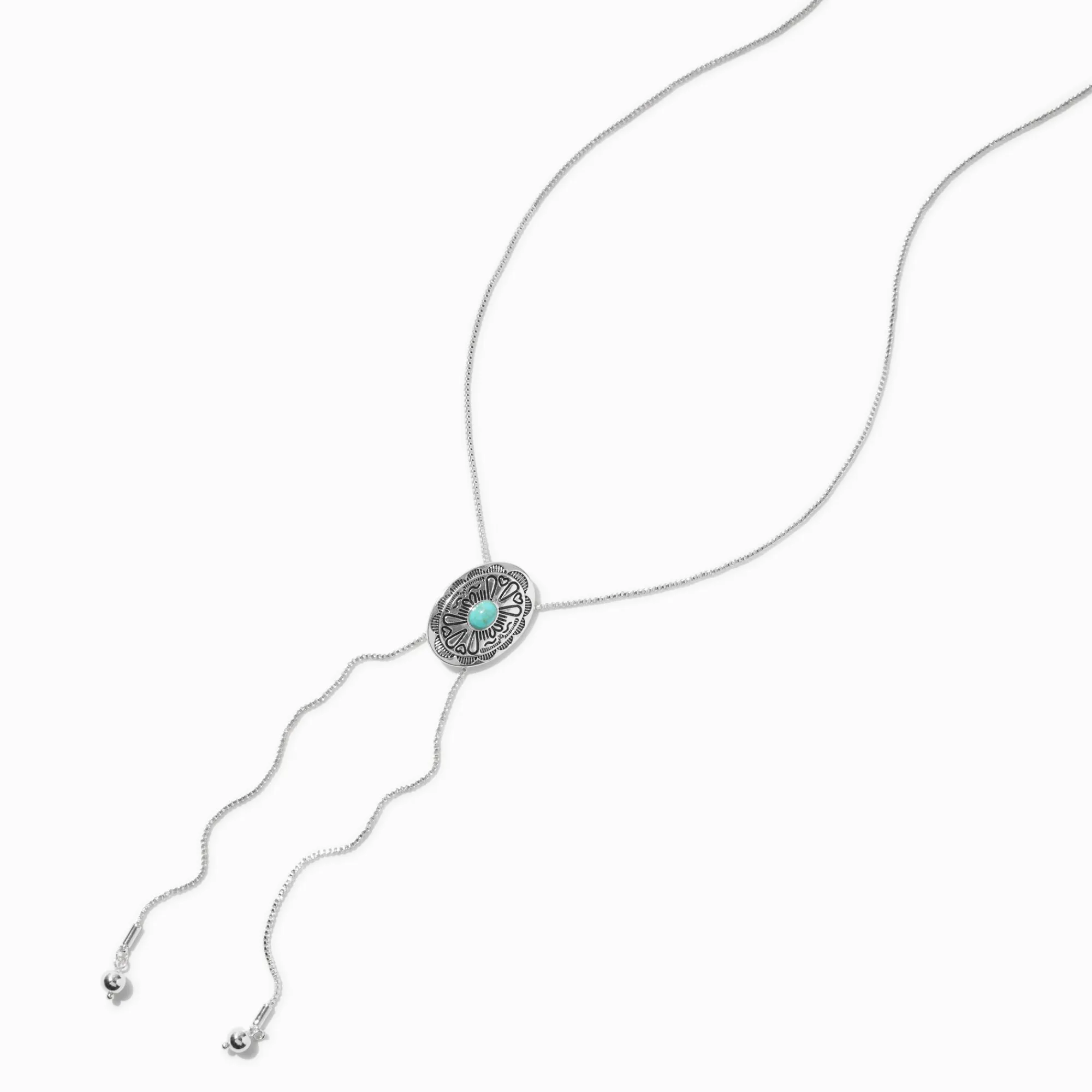 Claire's Colliers-Collier bolo couleur argentée médaillon turquoise