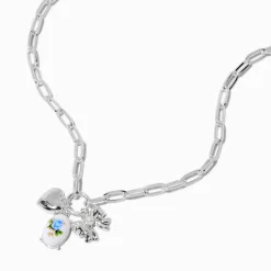 Claire's Colliers-Collier à breloque nœud fleur bleue couleur argentée