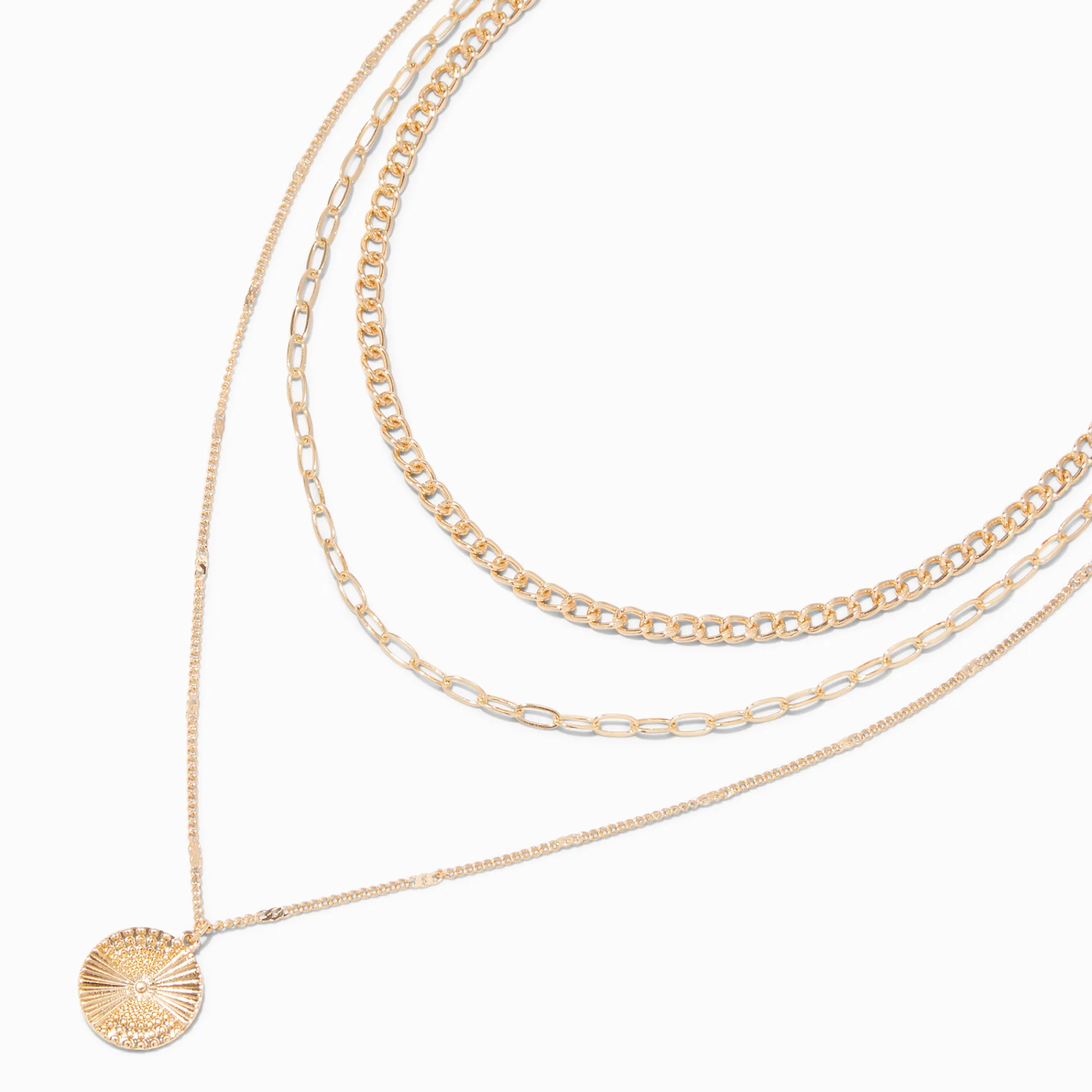 Claire's Colliers-Collier chaîne multi-rangs médaillon torsadé couleur dorée