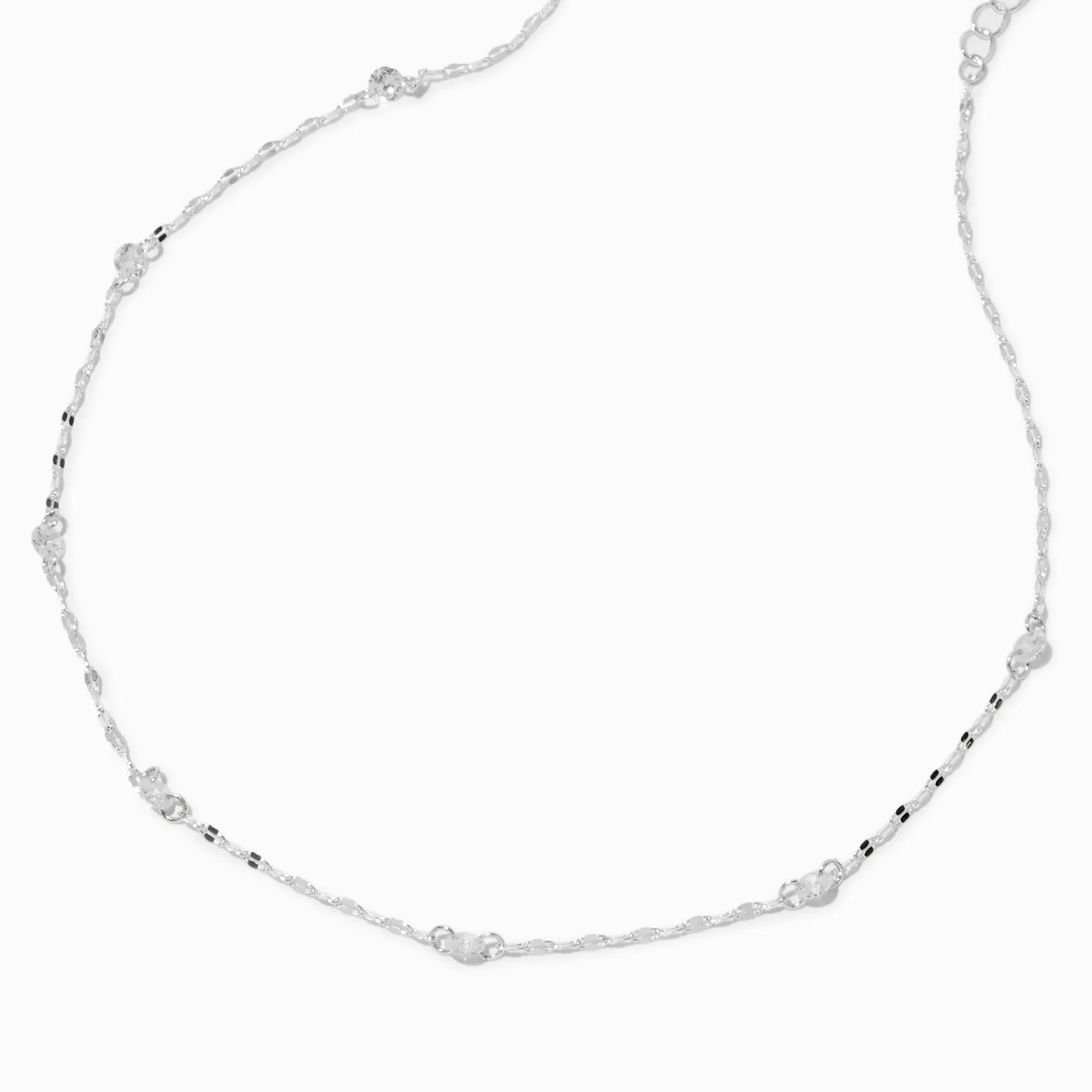 Claire's Colliers-Collier de chaîne couleur argentée avec perles d'imitation noires et en zircon cubique d'imitation
