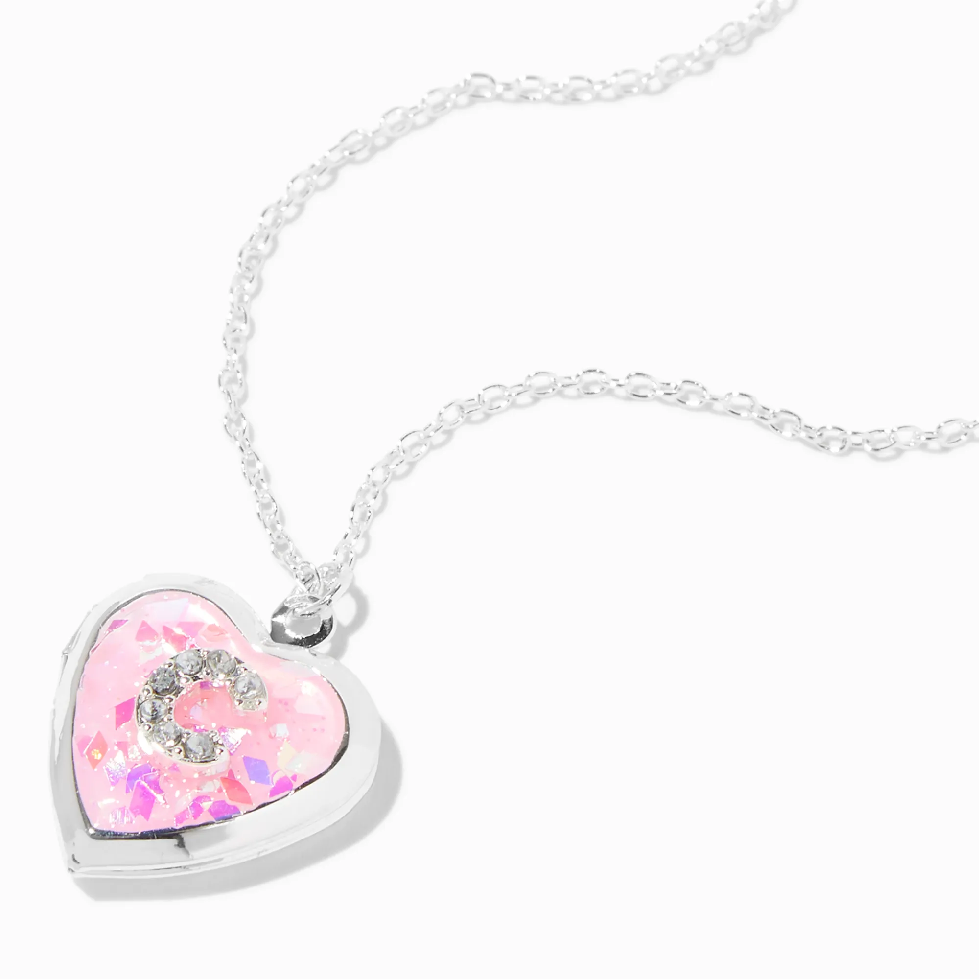 Claire's Colliers-Collier à médaillon cœur pailleté à initiale décorée rose (C)