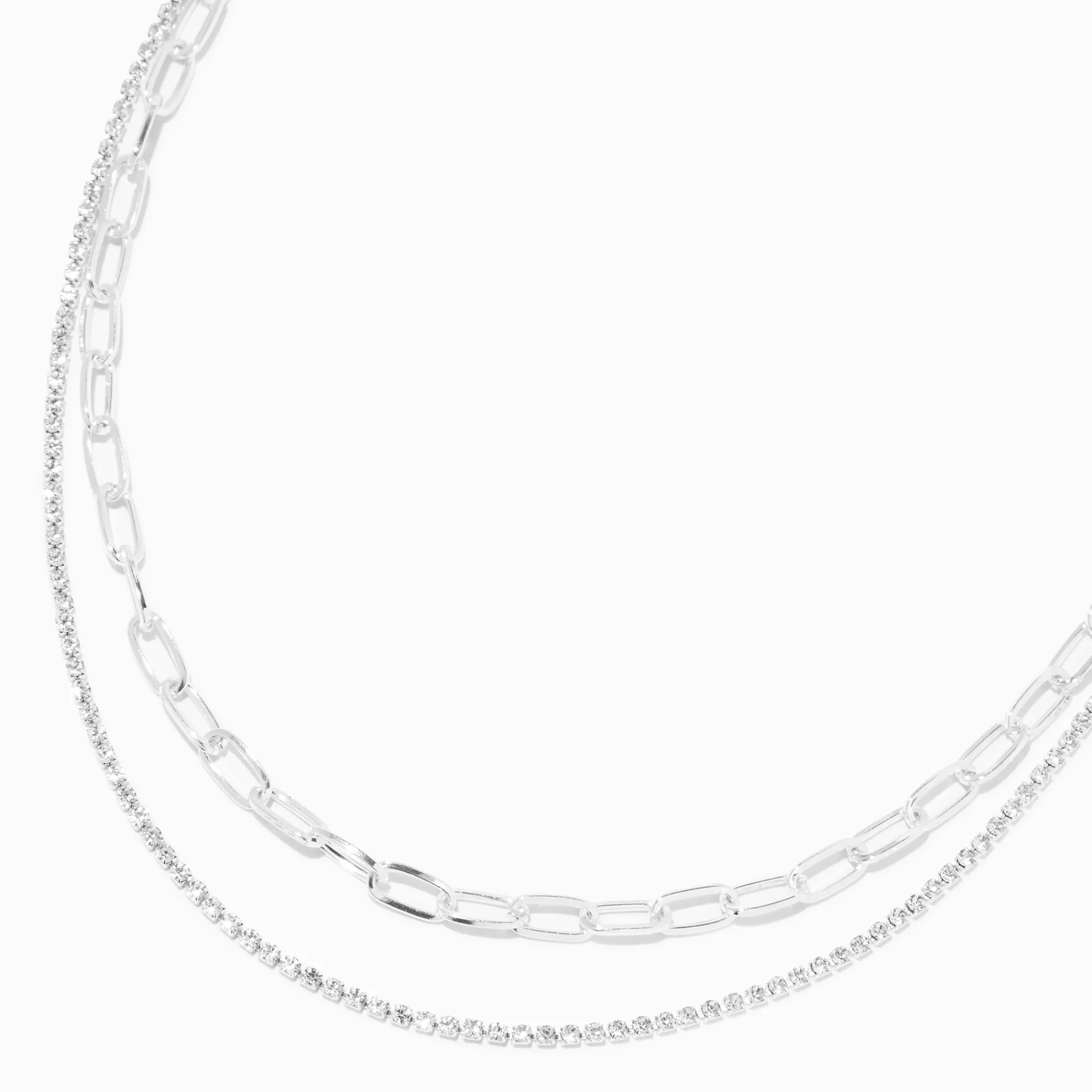 Claire's Colliers-Collier multi-rangs avec chaîne à maillons strass et trombone couleur argentée
