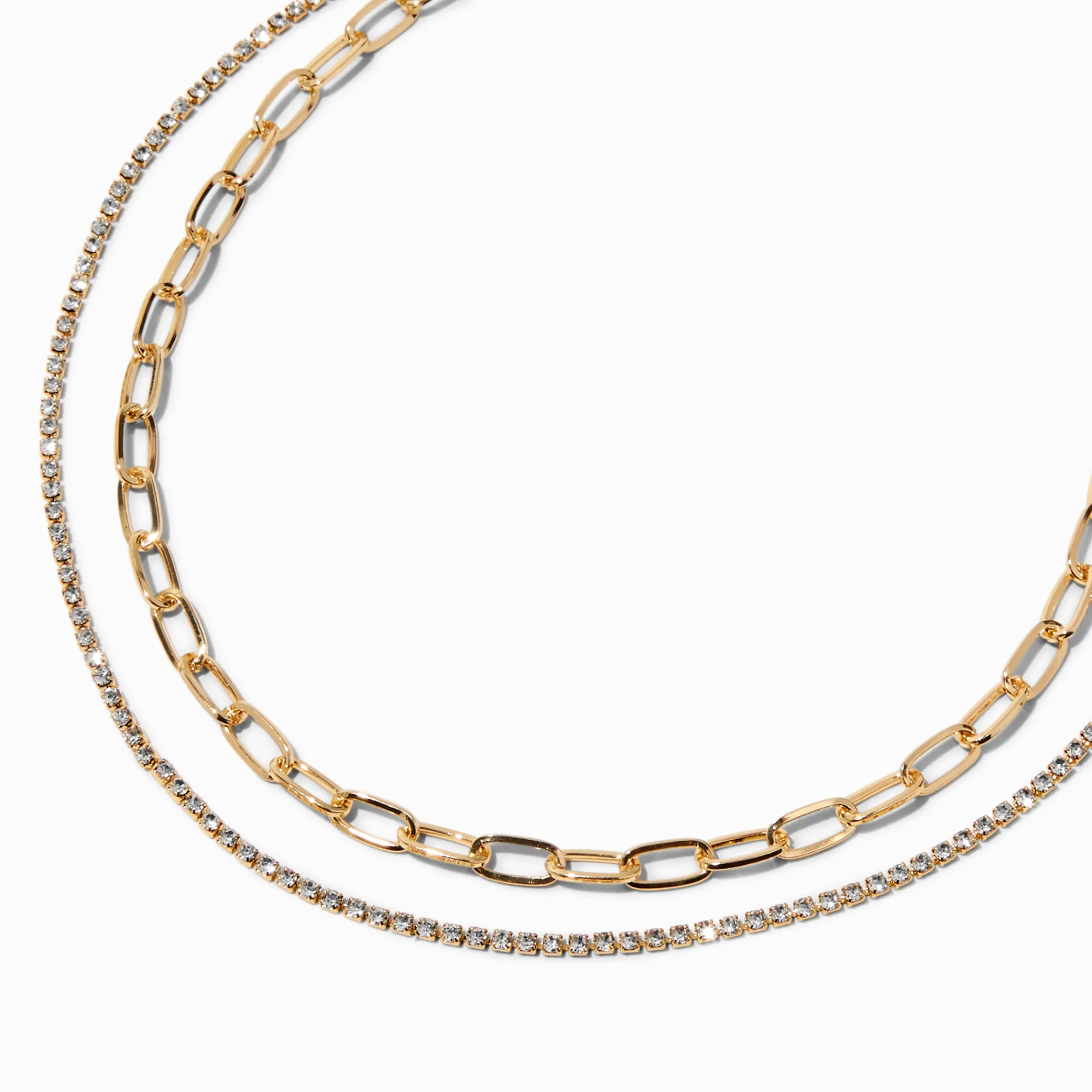 Claire's Colliers-Collier multi-rangs avec strass et chaîne à maillons trombone couleur dorée