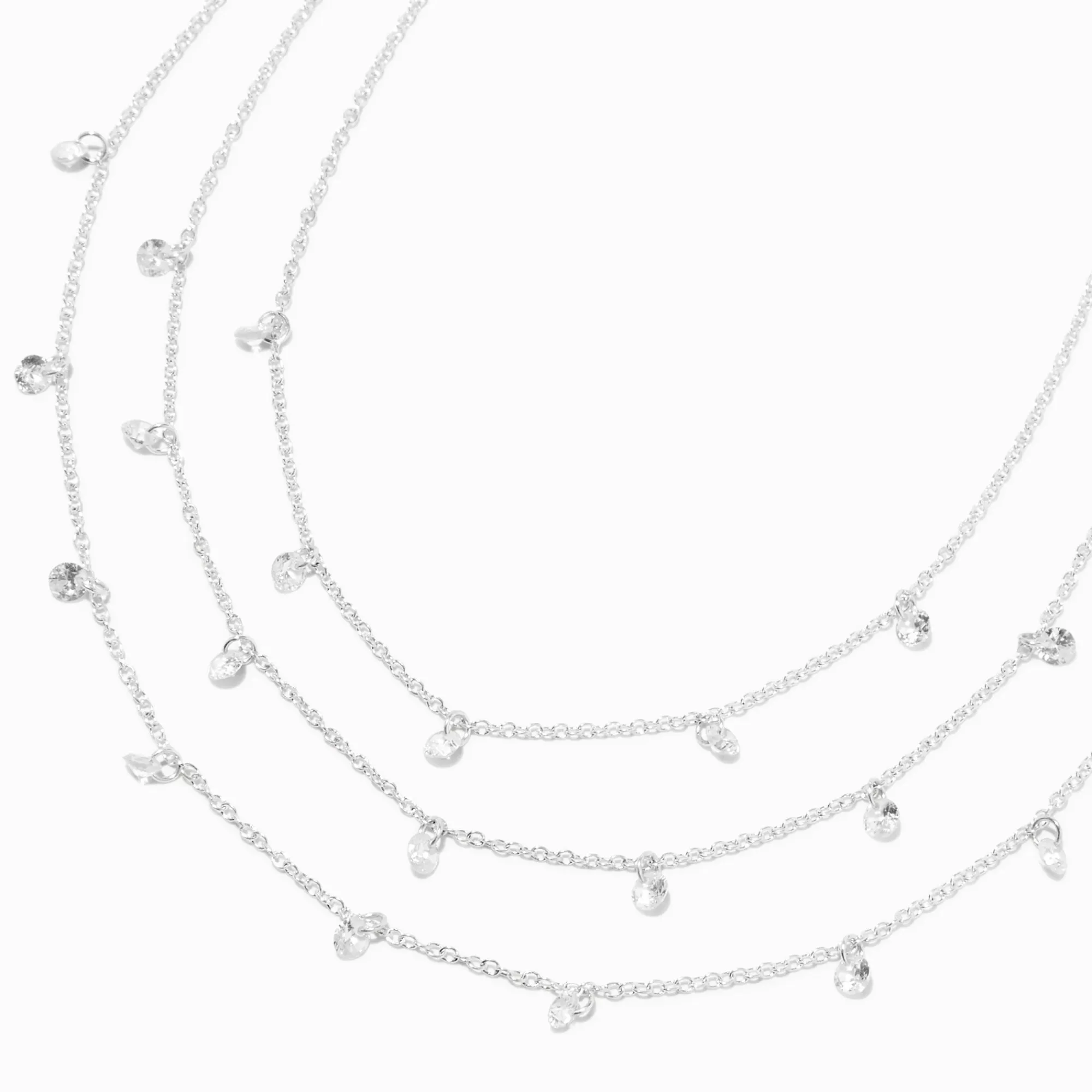 Claire's Clous D'oreilles|Colliers-Collier multi-rangs confetti en zircon cubique couleur argentée