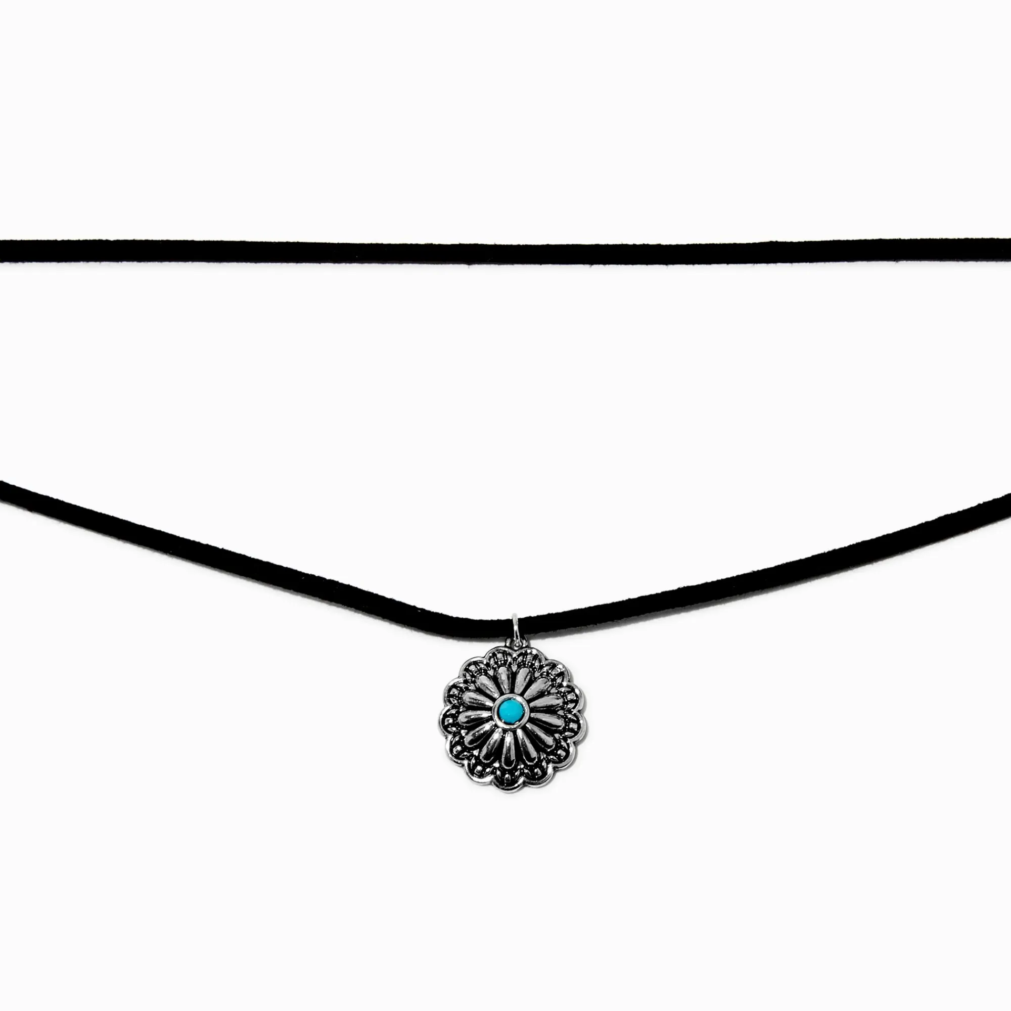 Claire's Colliers-Collier multi-rangs à cordon noir avec pièces en turquoise d'imitation