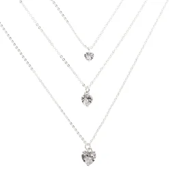 Claire's Clous D'oreilles|Colliers-Collier multi-rangs cœur en zircon cubique couleur argentée