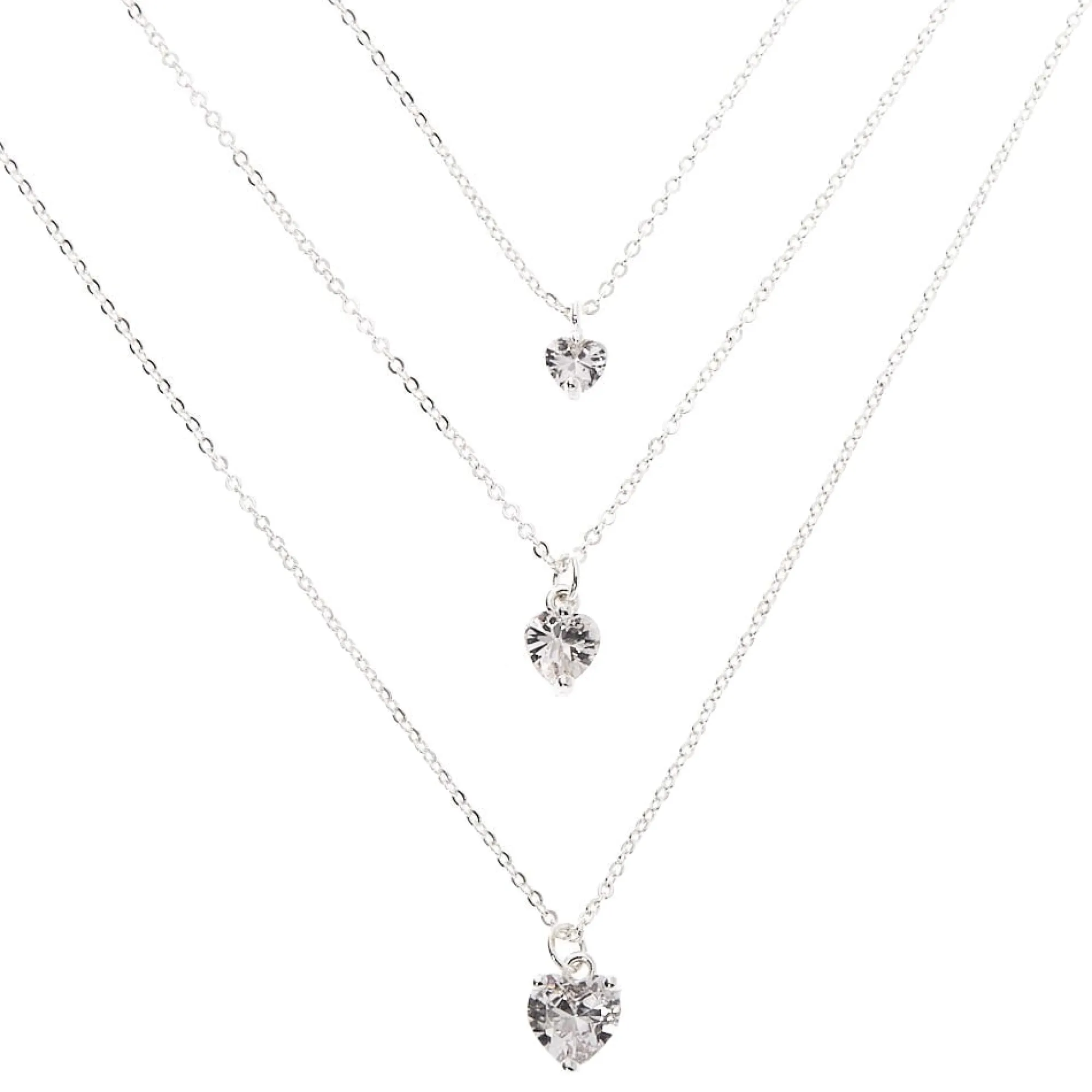 Claire's Clous D'oreilles|Colliers-Collier multi-rangs cœur en zircon cubique couleur argentée