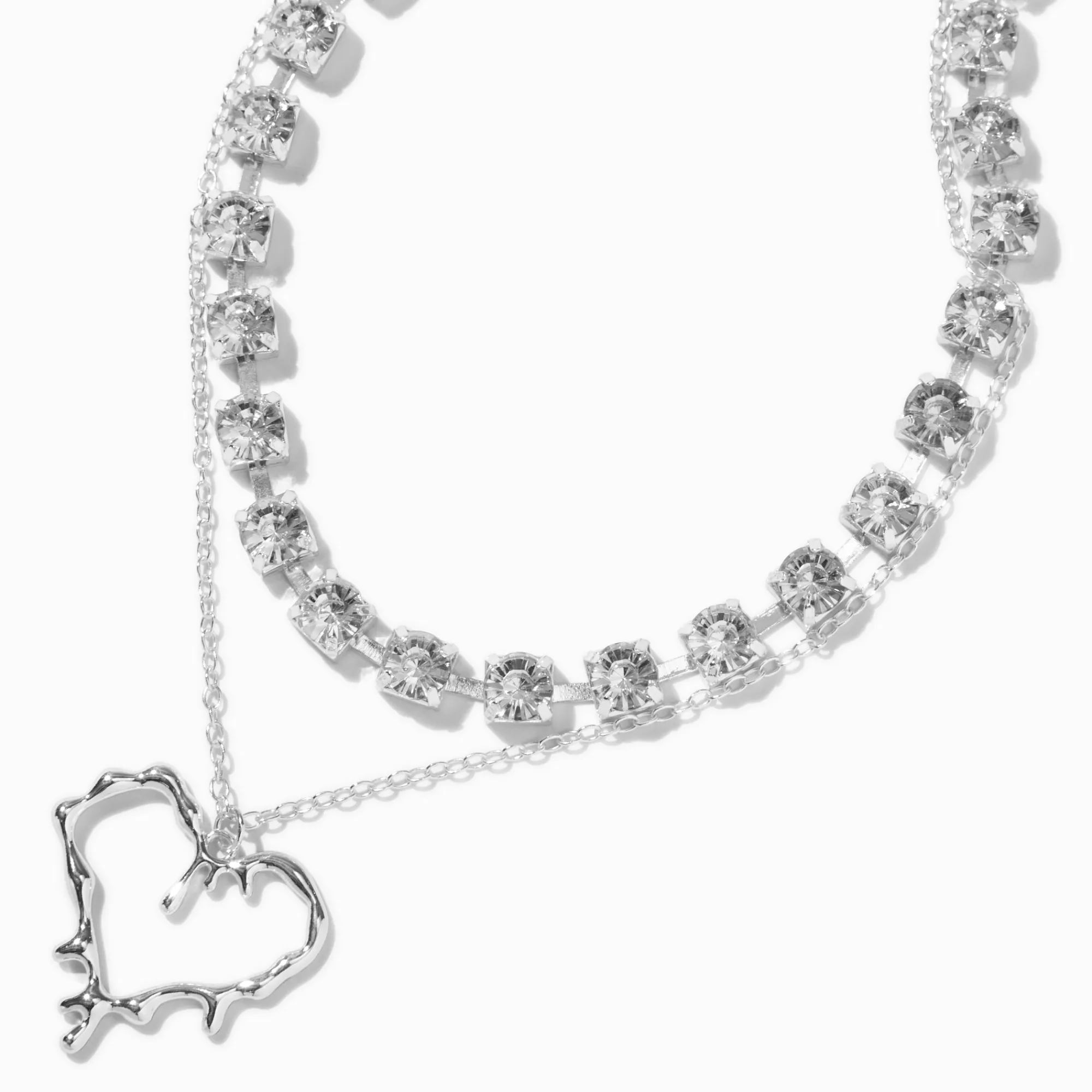 Claire's Colliers-Collier multi-rangs de caractère cœur dégoulinant couleur argentée