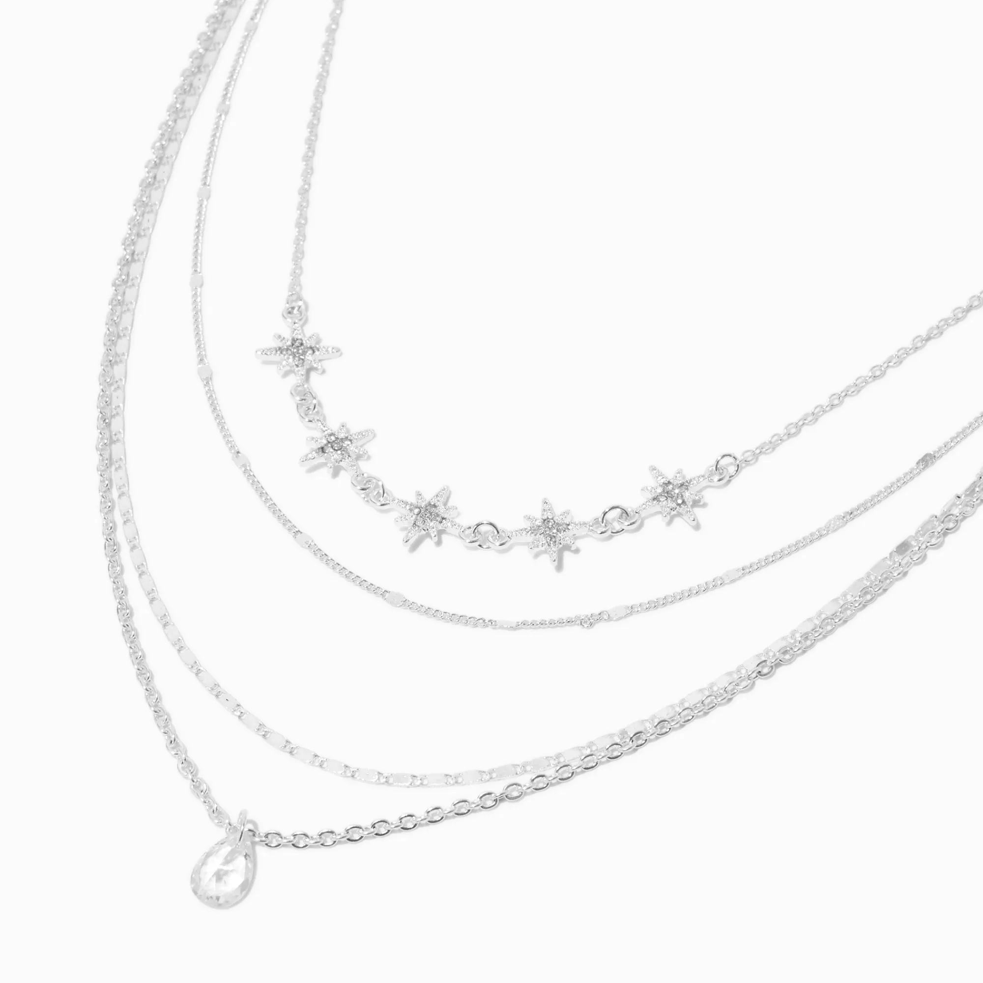 Claire's Colliers-Collier multi-rangs étoiles couleur argentée