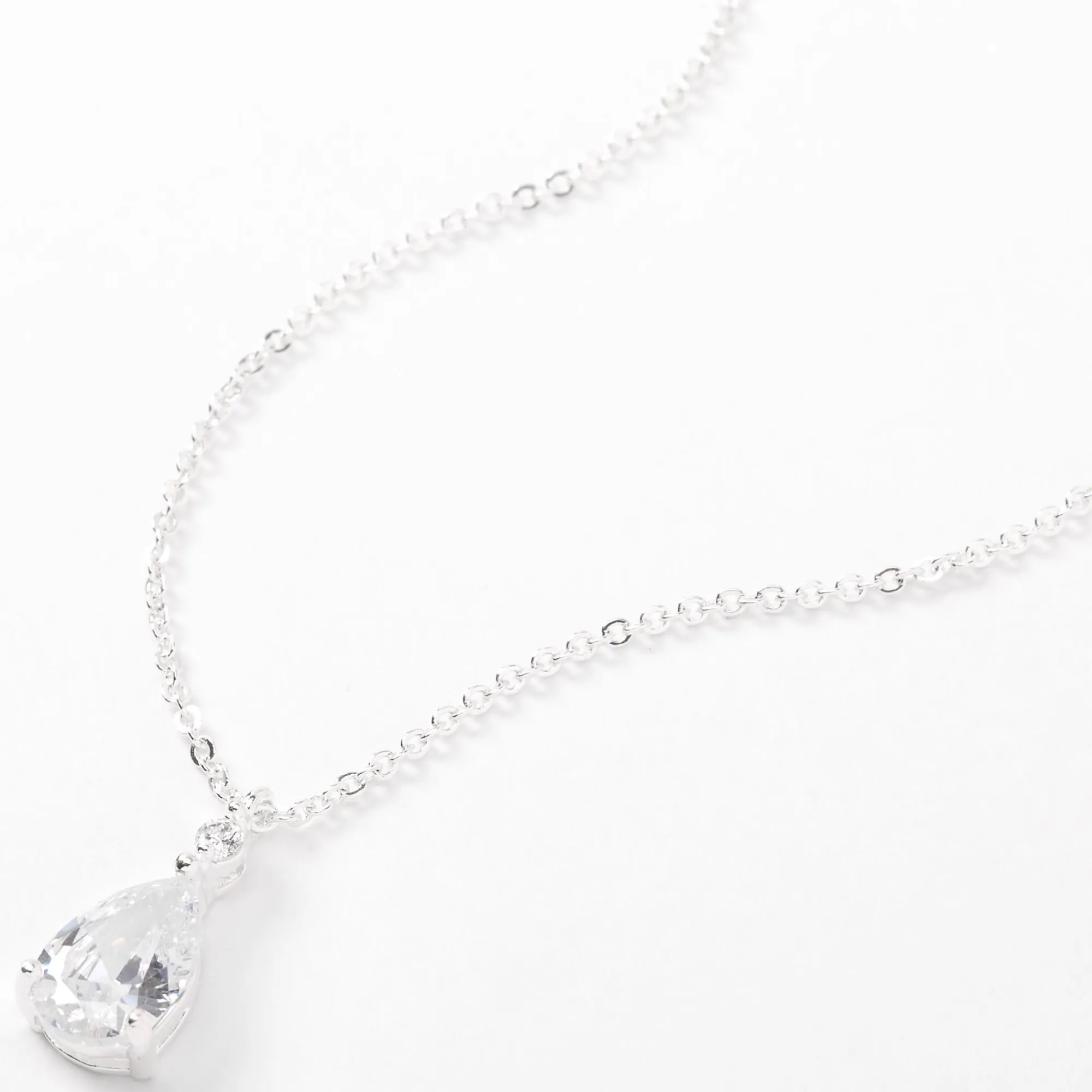 Claire's Pendantes|Clous D'oreilles-Collier à pendentif avec strass solitaire en forme de goutte en zircon cubique d'imitation couleur argentée
