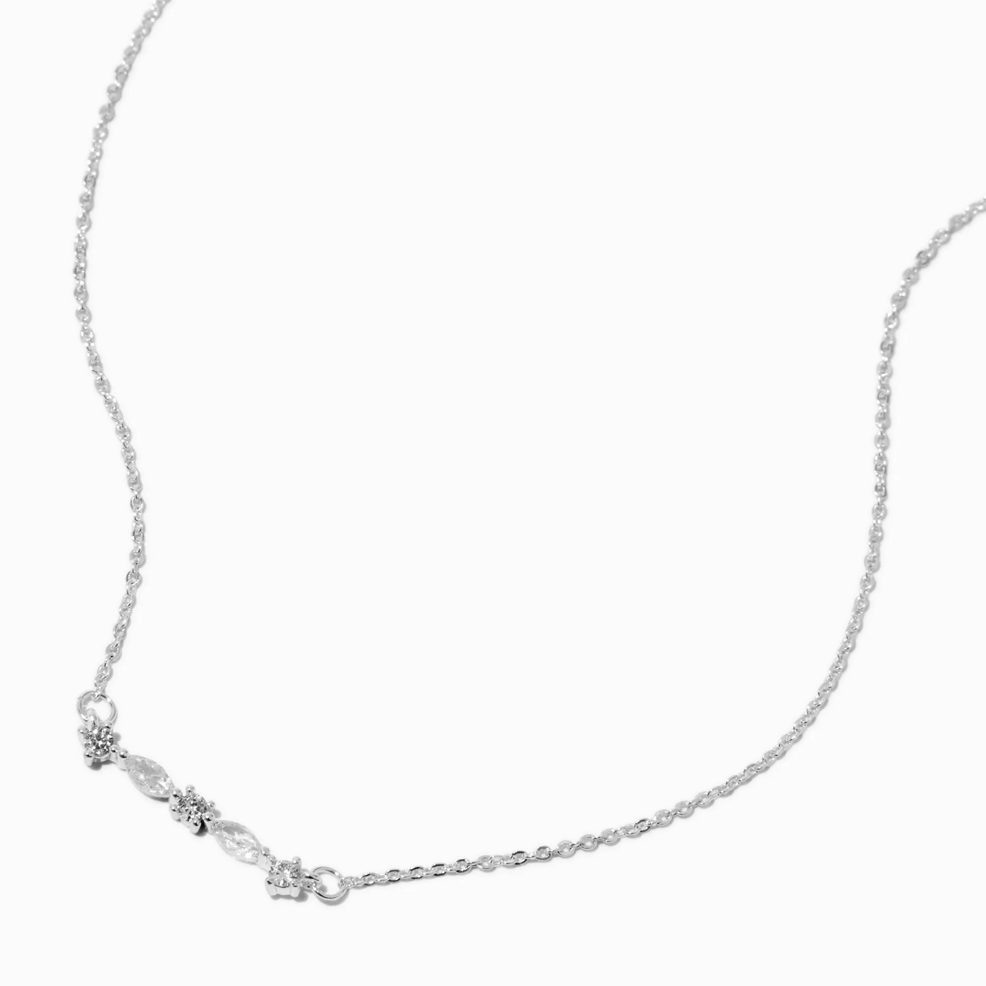 Claire's Clous D'oreilles|Colliers-Collier à pendentif barre en zircon cubique couleur argentée