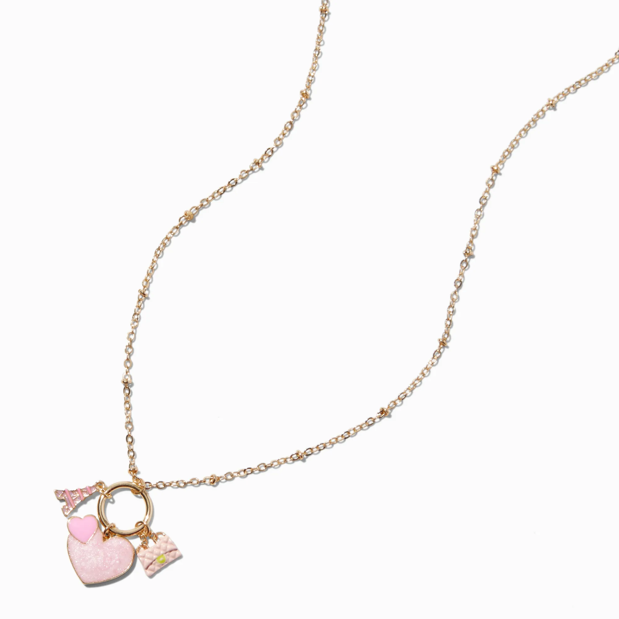 Claire's Colliers-Collier à pendentif breloque grappe cœurs rose