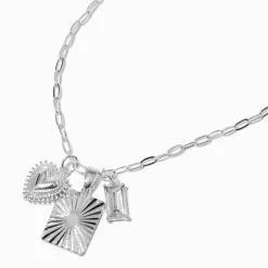 Claire's Colliers-Collier à pendentif breloques variées couleur argentée