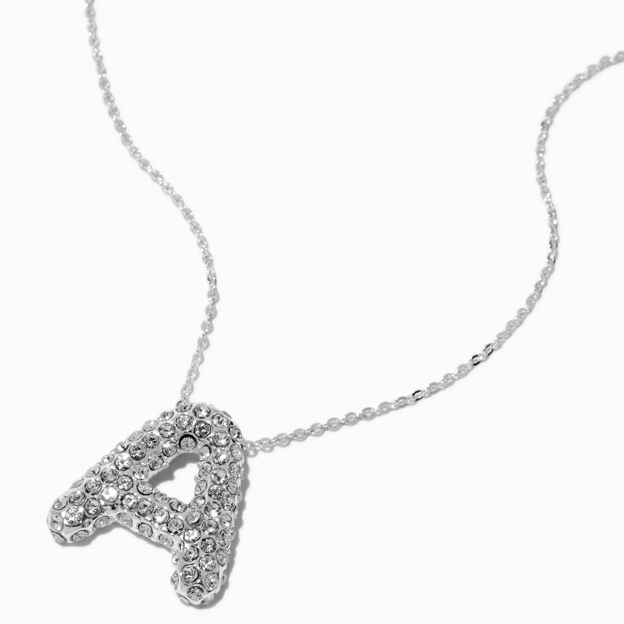 Claire's Colliers-Collier à pendentif à bulles et initiale pavé couleur argentée - A