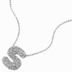 Claire's Colliers-Collier à pendentif à bulles et initiale pavé couleur argentée - S