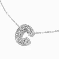 Claire's Colliers-Collier à pendentif à bulles et initiale pavé couleur argentée - C