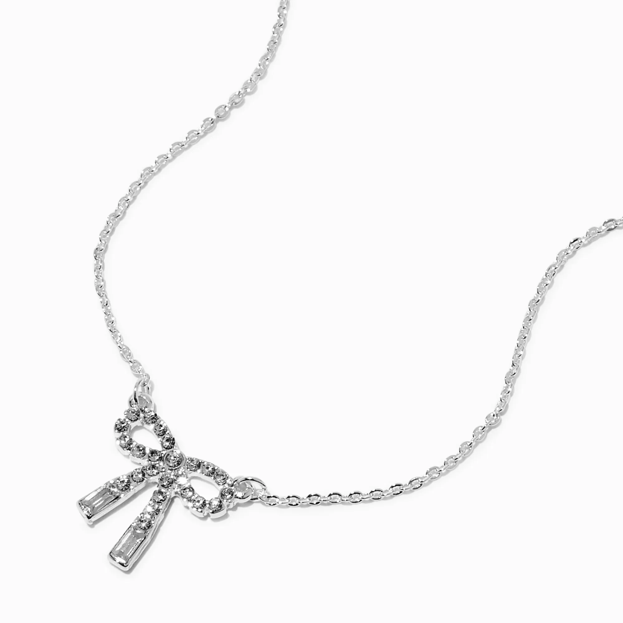 Claire's Colliers-Collier à pendentif couleur argentée nœud et strass