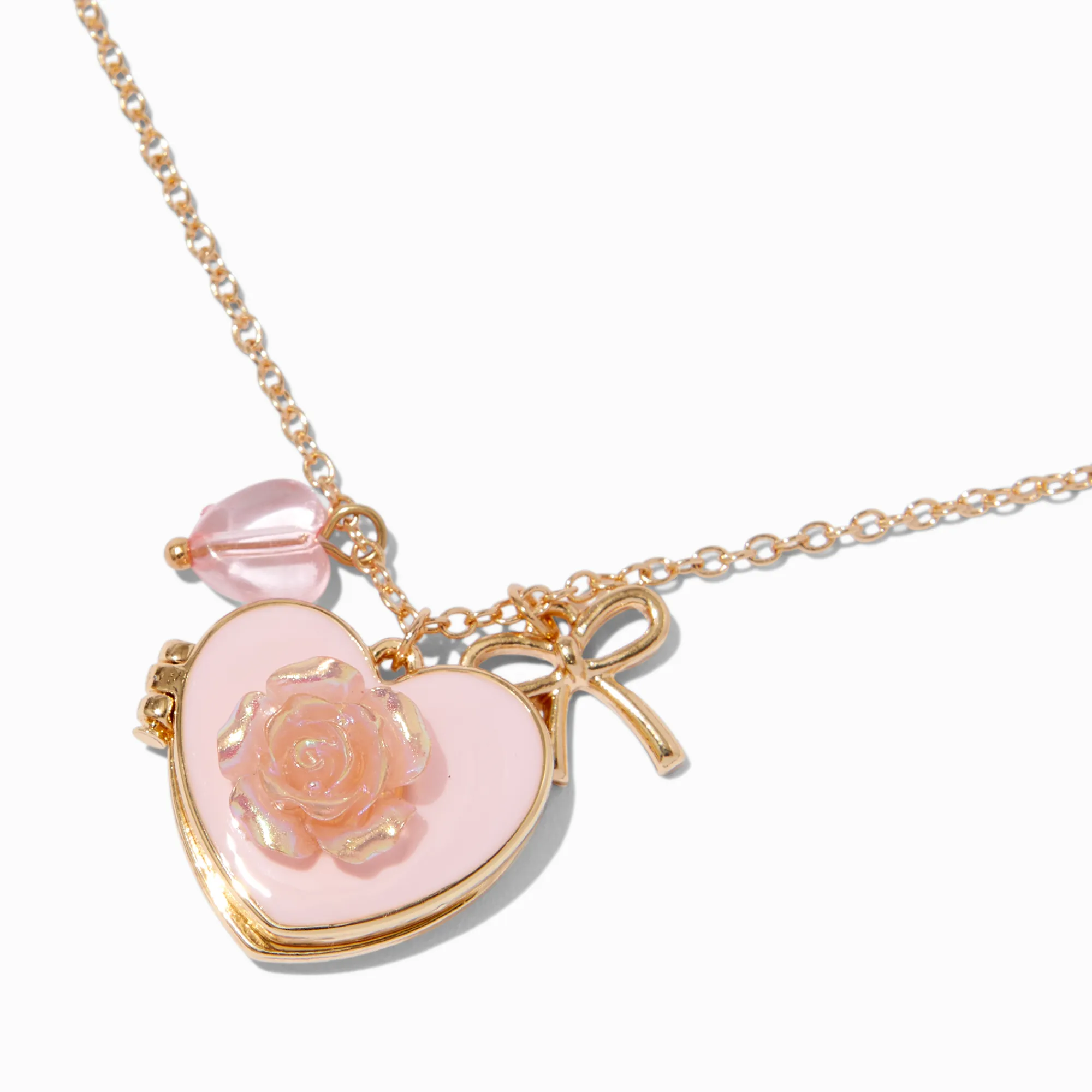Claire's Colliers-Collier à pendentif couleur dorée médaillon cœur rose rose