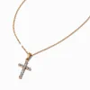 Claire's Bijoux Premium-Collier à pendentif croix pavé acier inoxydable couleur dorée
