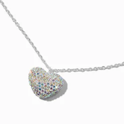 Claire's Colliers-Collier à pendentif cœur en strass pavé couleur argentée