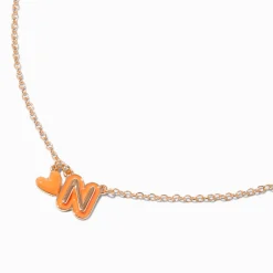Claire's Colliers-Collier à pendentif cœur à initiale bulle orange - N