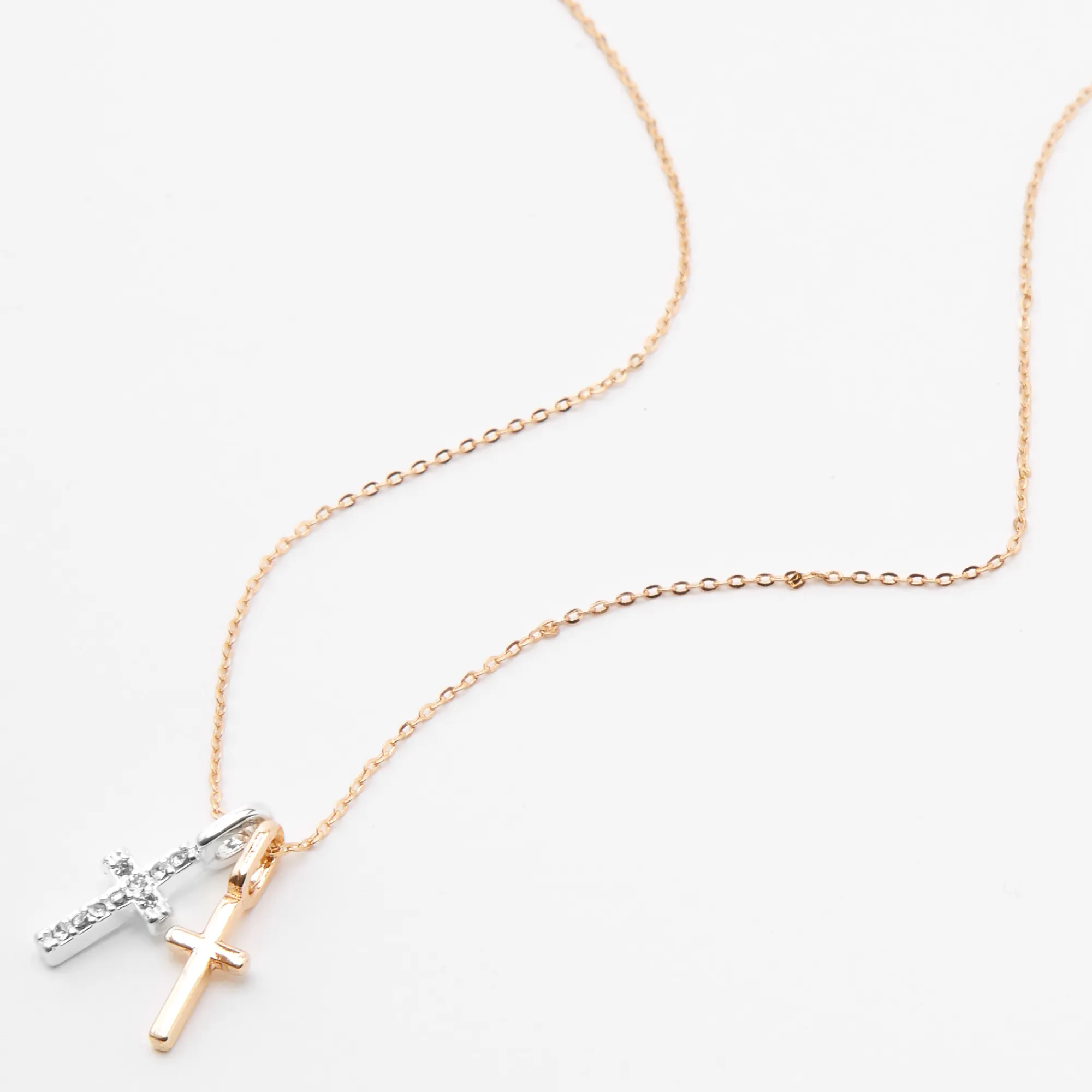 Claire's Colliers-Collier à pendentif double croix en métaux mixtes