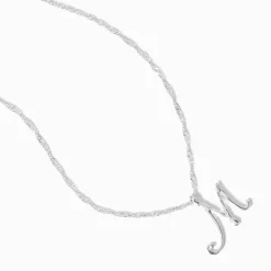 Claire's Colliers-Collier à pendentif à initiale de grande taille couleur argentée - M