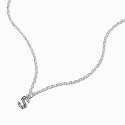 Claire's Colliers-Collier à pendentif initiale en majuscule en strass couleur argentée - S