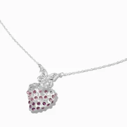 Claire's Colliers-Collier à pendentif papillon et cœur pavé couleur argentée