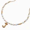 Claire's Colliers-Collier à pendentif perlé pastel à initiale bulle couleur dorée - J