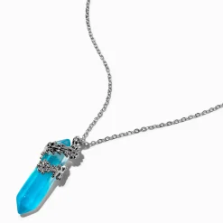 Claire's Colliers-Collier à pendentif strass mystique phosphorescent bleu design floral