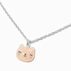 Claire's Colliers-Collier à pendentif tête de chat rose qui brille dans le noir
