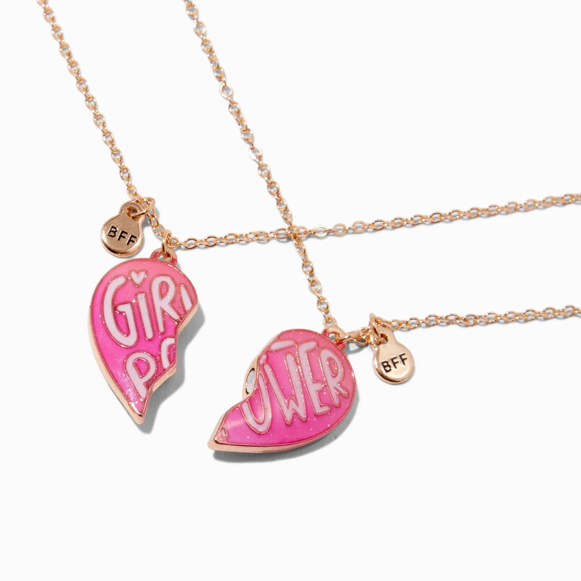 Claire's Colliers-Colliers cœur fendu « Girl Power » roses best friends - Lot de 2