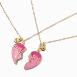 Claire's Colliers-Colliers cœur fendu goutte style métal fondu rose Best Friends - Lot de 2