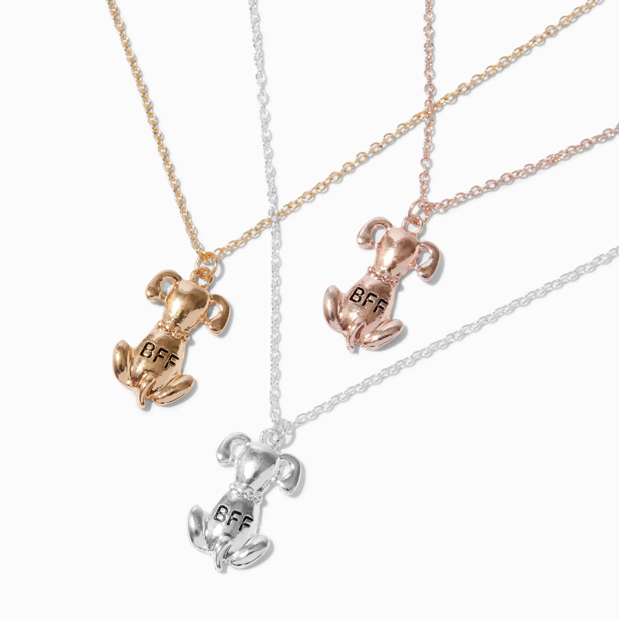 Claire's Colliers-Colliers à pendentif chien en métaux mixtes best friends - Lot de 3