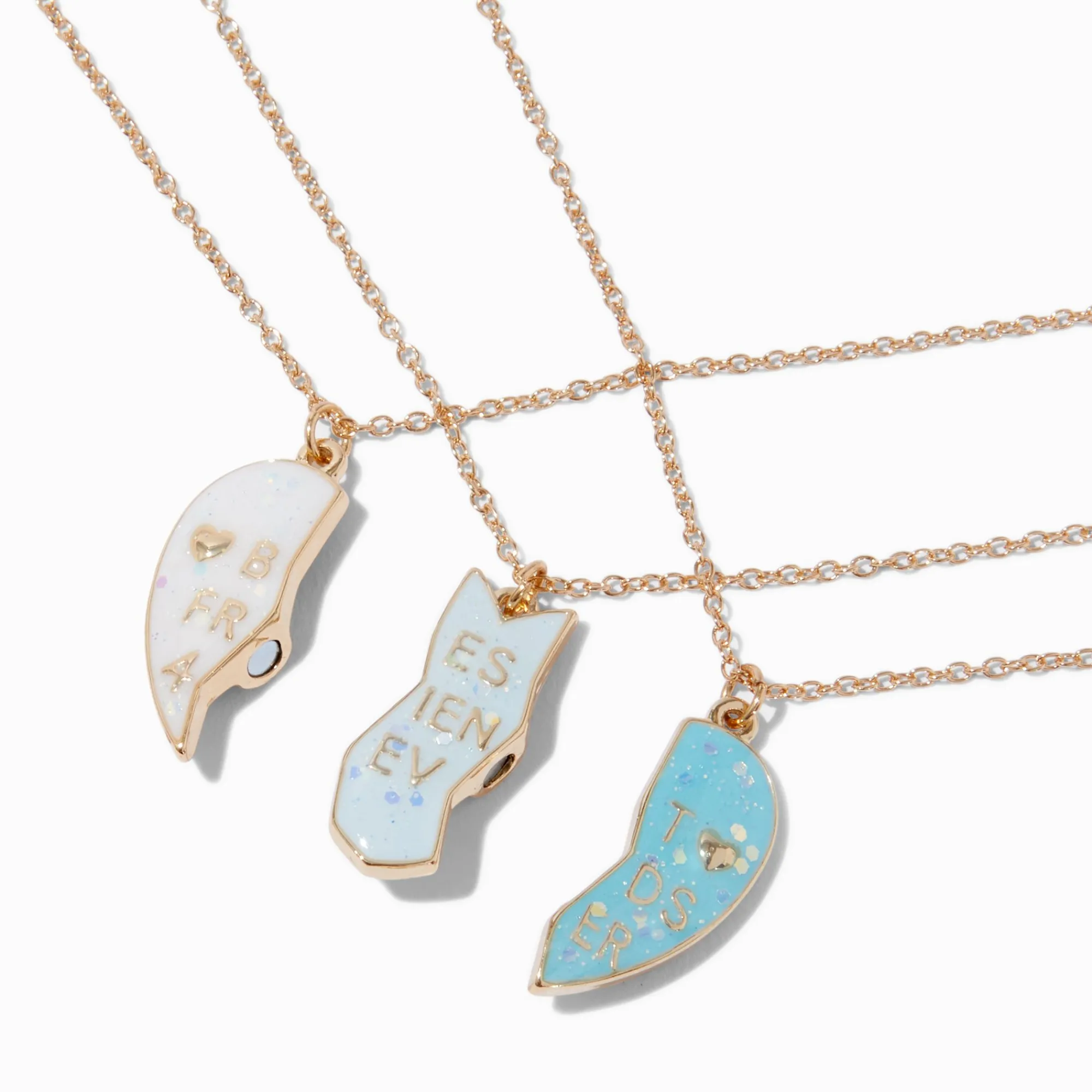 Claire's Colliers-Colliers à pendentif cœur avec dégradé blanc et bleu best friends - Lot de 3