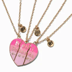 Claire's Colliers-Colliers à pendentif cœur dégradé rose best friends - Lot de 3