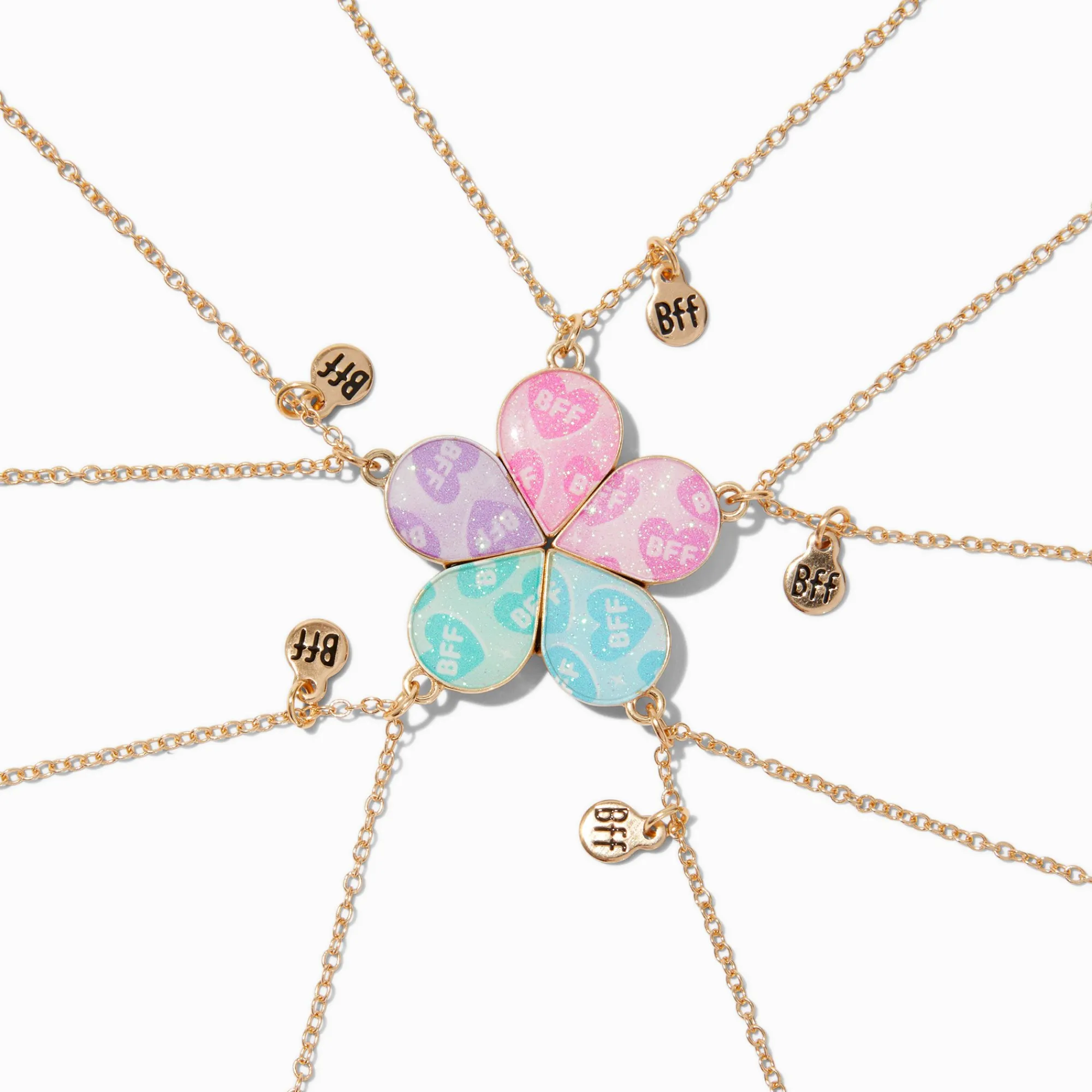 Claire's Colliers-Colliers à pendentif fleurs à paillettes best friends - Lot de 5