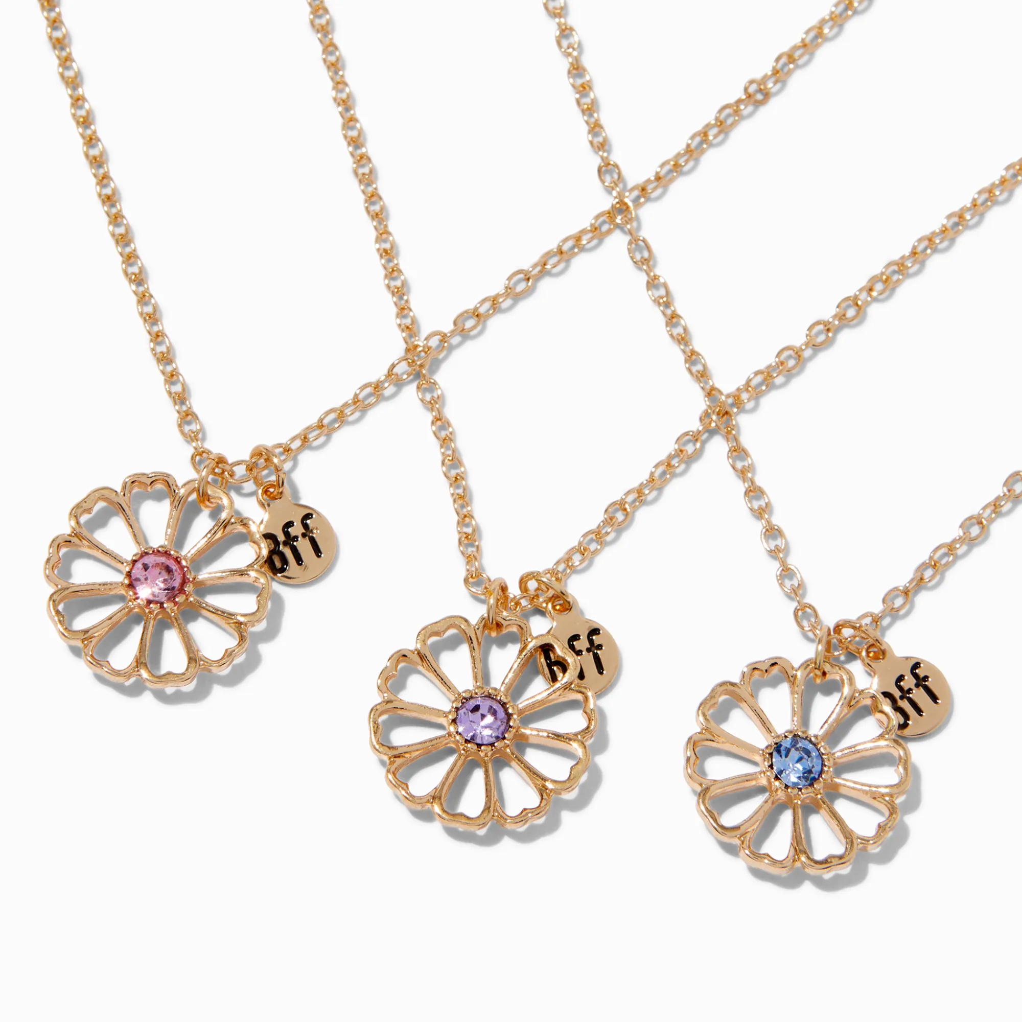 Claire's Colliers-Colliers à pendentif marguerite en strass best friends - Lot de 3