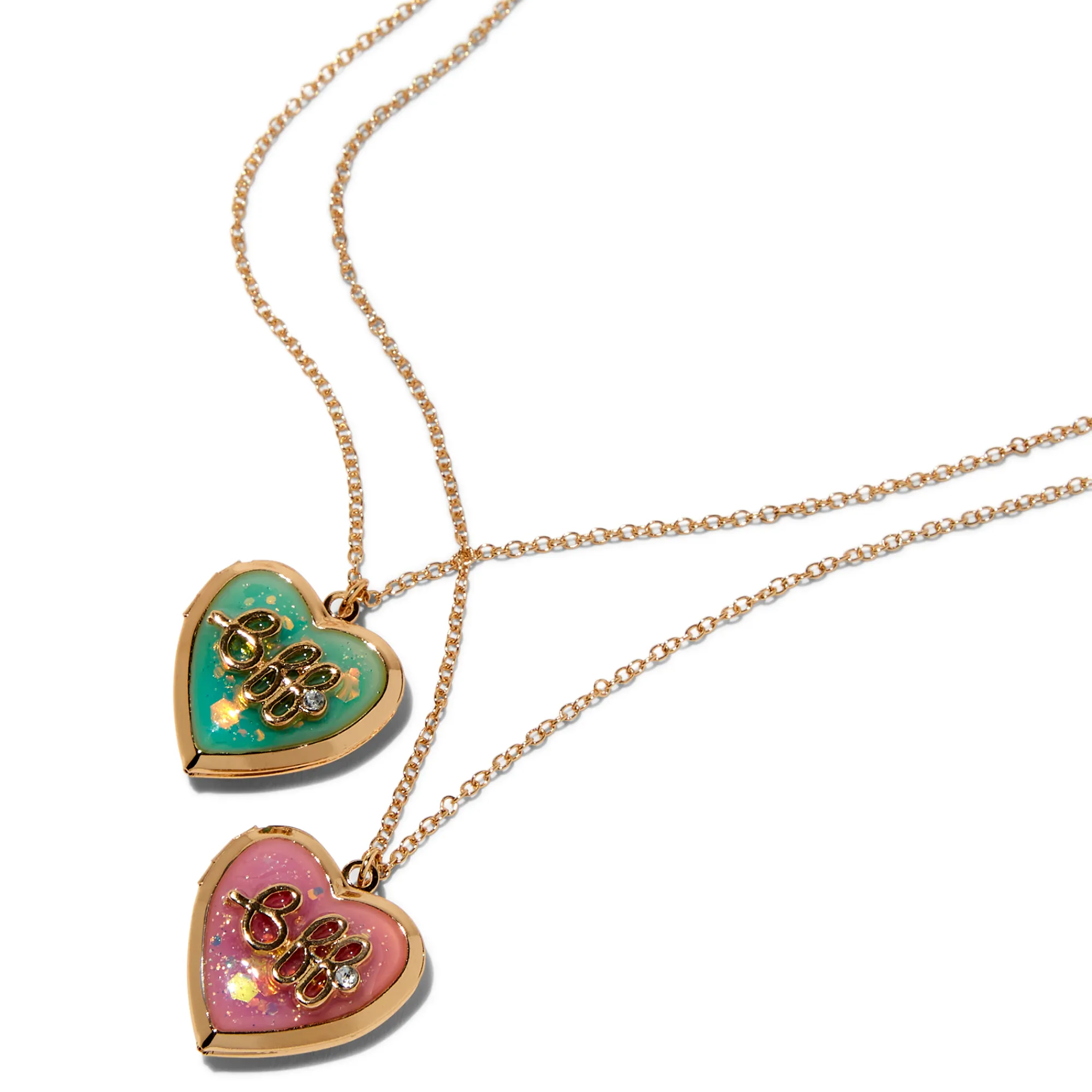 Claire's Colliers-Colliers à pendentif médaillon changeant de couleur UV « BFF » Best Friends - Lot de 2