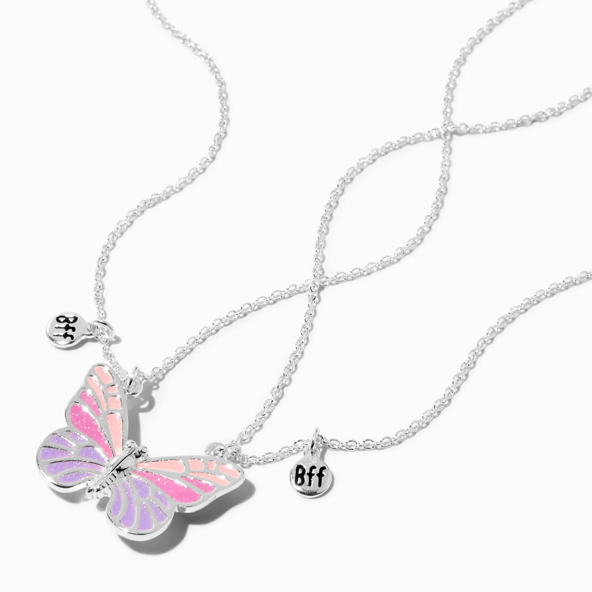 Claire's Colliers-Colliers à pendentifs Best Friends en forme de papillon à couleurs changeantes en fonction des UV - Lot de 2