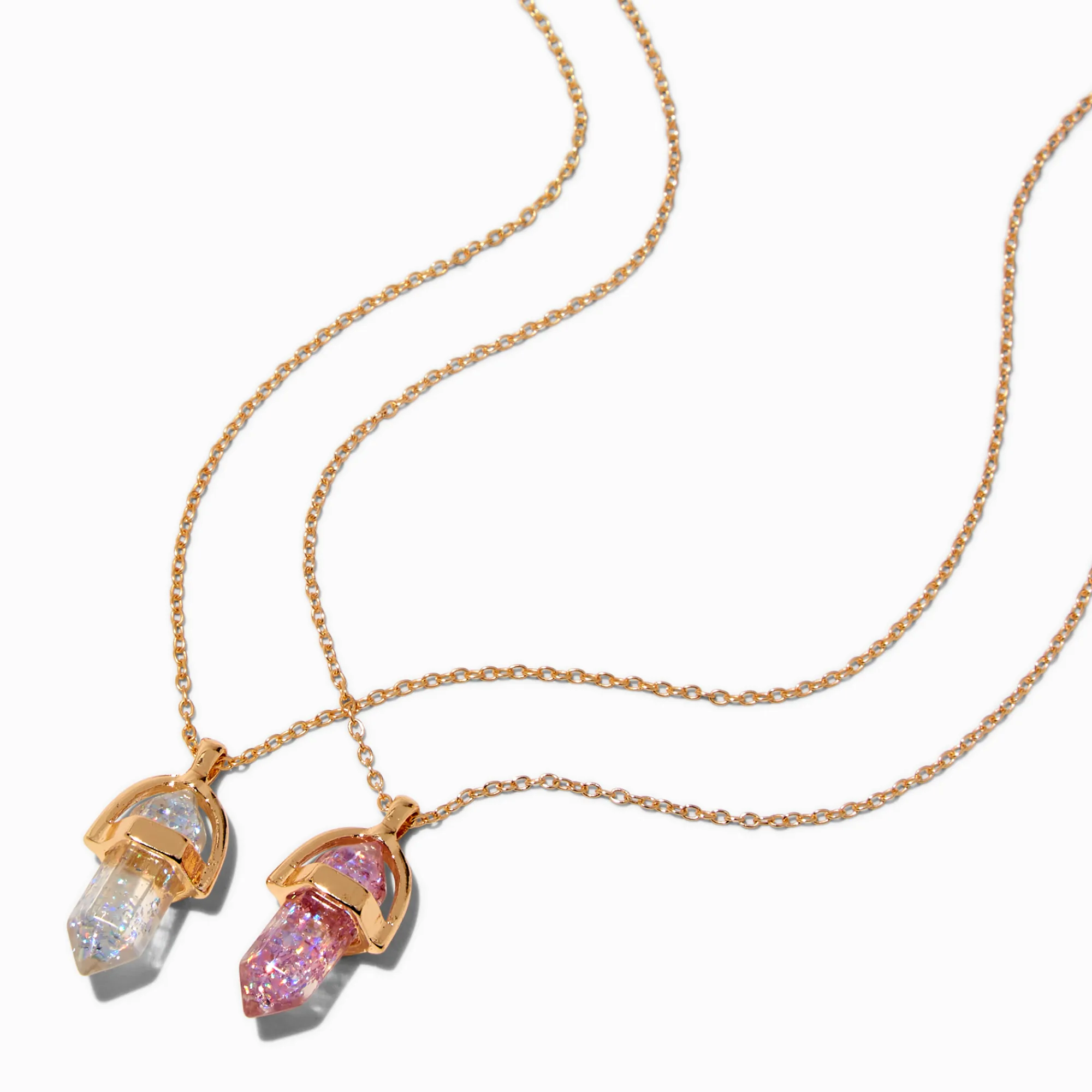 Claire's Colliers-Colliers à pendentifs Best Friends en strass roses et transparents - Lot de 2